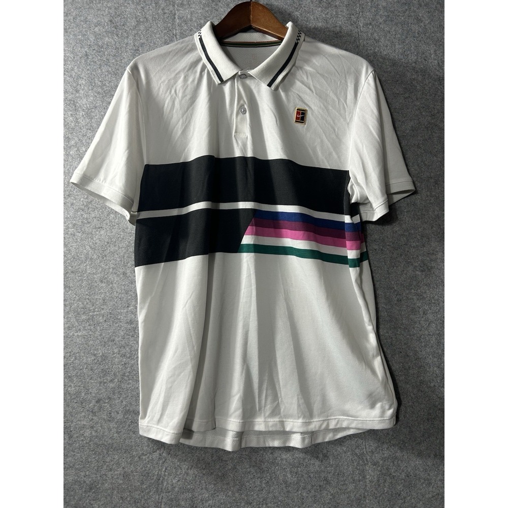 NikeCourt Dri-FIT Men's Polo Shirt Large Retro 90s Multicolor Stripe Tennis